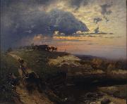 unknow artist Freight of Timber. Landscape with Lightning oil painting reproduction